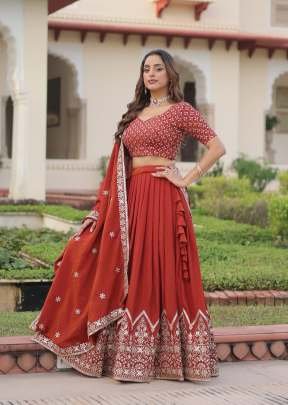 Designer Lehenga Choly Vichitra Silk With Heavy Sequins And Thread Embroidered work Maroon Color KA DN 5055