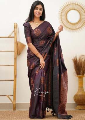 Designer Lichi Silk Jequrcard Work With Rich Pallu Silk Saree Violet Color KP DN 4064 