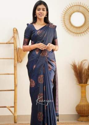 Designer Lichi Silk Jequrcard Work With Rich Pallu Silk Saree Dark Blue Color KP DN 4064 