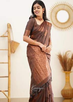 Designer Lichi Silk Jequrcard Work With Rich Pallu Silk Saree Brown Color KP DN 4064 
