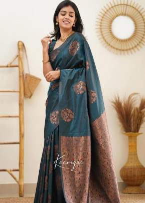 Designer Lichi Silk Jequrcard Work With Rich Pallu Silk Saree Dark Sky Blue Color KP DN 4064 