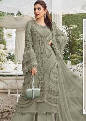 Designer Maaria A Pakistani Suit Heavy Faux Georgette With Embroidery Sequence Work With Moti And Neck Khatli Work  Olive Green Color DN 1187