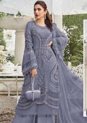 Designer Maaria A Pakistani Suit Heavy Faux Georgette With Embroidery Sequence Work With Moti And Neck Khatli Work  Grey Color DN 1187