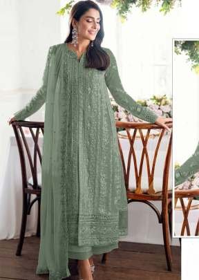 Designer Maaria Pakistani Suit Heavy Faux Georgette With Embroidery Sequence Work With Neck Khatli Work Pista Green Color A DN 1194