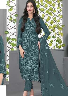 Designer Mah E Rooh Pakistani Suit Faux Georgette With Heavy Embroidery Sequence Work With  Khatli Work  Teal Green Color DN 4180