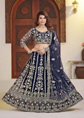 Designer Net Fabric Embroidery And Sequence Work With Codding Design Work  Bridal Lehenga Choli Nevy Blue Color DN 5126