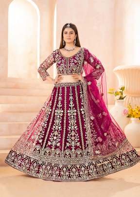 Designer Net Fabric Embroidery And Sequence Work With Codding Design Work  Bridal Lehenga Choli Wine Color DN 5126