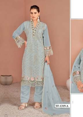 Designer Nylon Organza With Embroidery Sequence Work Pakistani Suit Sky Blue Color DN 1319
