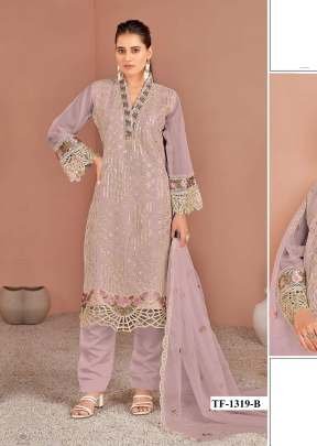 Designer Nylon Organza With Embroidery Sequence Work Pakistani Suit Mauve Color DN 1319