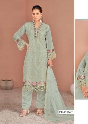 Designer Nylon Organza With Embroidery Sequence Work Pakistani Suit Sea Green Color DN 1319