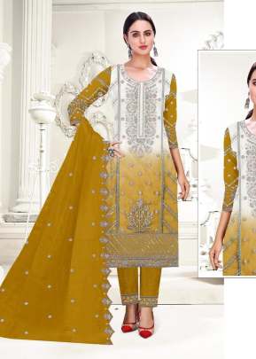 Designer Organza With Embroidery And Sequence Work With Khatli Work Pakistani Suit Yellow Color DN 5178