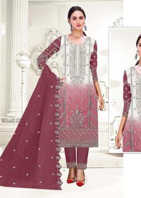 Designer Organza With Embroidery And Sequence Work With Khatli Work Pakistani Suit Maroon Color DN 5178