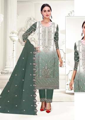 Designer Organza With Embroidery And Sequence Work With Khatli Work Pakistani Suit Green Color DN 5178