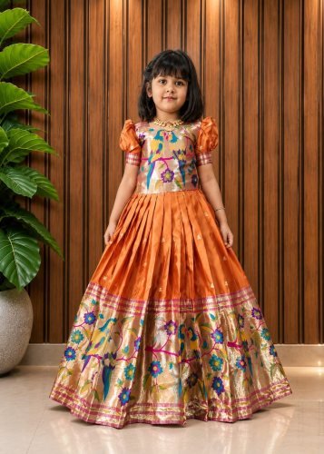 Designer Paithani Gown Pure Silk With All Over Heavy Zari Weaving Work Orange Color LFH Paithani Gown