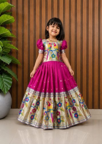 Designer Paithani Gown Pure Silk With All Over Heavy Zari Weaving Work Magenta Color LFH Paithani Gown