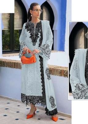 Designer Pakistani Maaria A Heavy Faux Georgette With Embroidery Sequence Work With Boring And Neck Khatli Work Sky Blue Color DN 1184