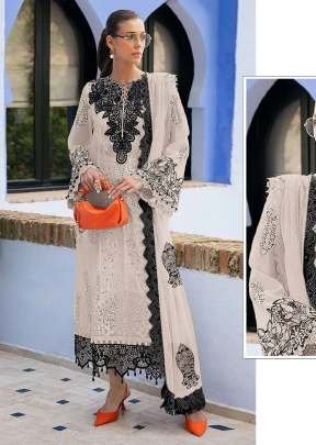 Designer Pakistani Maaria A Heavy Faux Georgette With Embroidery Sequence Work With Boring And Neck Khatli Work Off White Color DN 1184