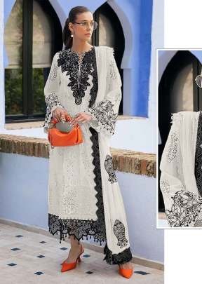 Designer Pakistani Maaria A Heavy Faux Georgette With Embroidery Sequence Work With Boring And Neck Khatli Work White Color DN 1184