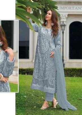Designer Pakistani Maaria A Suit Heavy Organza With Embroidery Sequence Cut Work With Moti And  Frill Work Sky Blue Color DN 1176