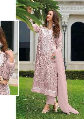 Designer Pakistani Maaria A Suit Heavy Organza With Embroidery Sequence Cut Work With Moti And  Frill Work Light Pink Color DN 1176