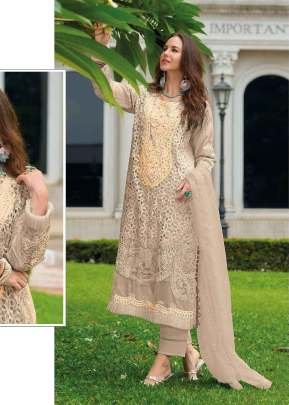 Designer Pakistani Maaria A Suit Heavy Organza With Embroidery Sequence Cut Work With Moti And  Frill Work Chiku Color DN 1176