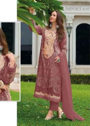 Designer Pakistani Maaria A Suit Heavy Organza With Embroidery Sequence Cut Work With Moti And  Frill Work Wine Color DN 1176