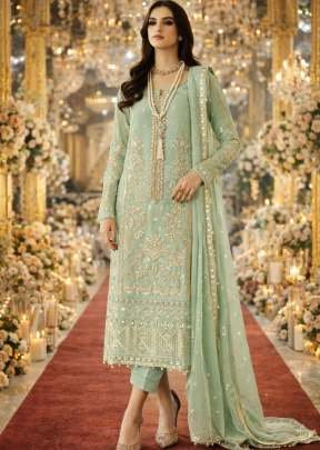 Designer Pakistani Suit In Heavy Faux Georgette With Heavy Embroidery And Sequence Work Mint Green Color DN 1037