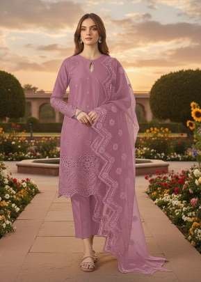 Designer Pakistani Suit With Heavy Chikankari Embroidery In Cambric Cotton Lilac Color DN 1309