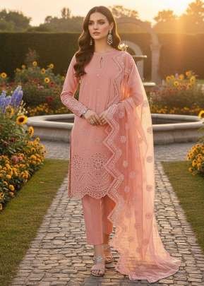Designer Pakistani Suit With Heavy Chikankari Embroidery In Cambric Cotton Dusty Pink Color DN 1309