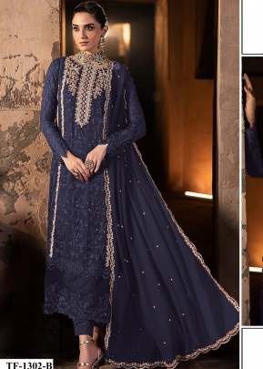 Designer Pakistani Suits Faux Georgette With Embroidery 3 mm Sequence  Work Nevy Blue Color DN 1302