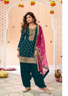 Designer Patiala Suits In Pure Viscose Jacquard With Sequence Embroidery Navy Blue DN 704