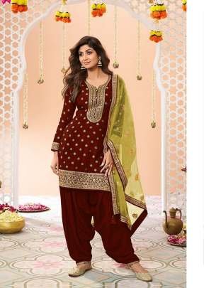 Designer Patiala Suits In Pure Viscose Jacquard With Sequence Embroidery Maroon DN 704