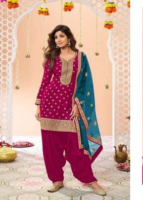 Designer Patiala Suits In Pure Viscose Jacquard With Sequence Embroidery Red DN 704