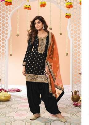 Designer Patiala Suits In Pure Viscose Jacquard With Sequence Embroidery Black DN 704