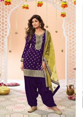 Designer Patiala Suits In Pure Viscose Jacquard With Sequence Embroidery Purple Color DN 704