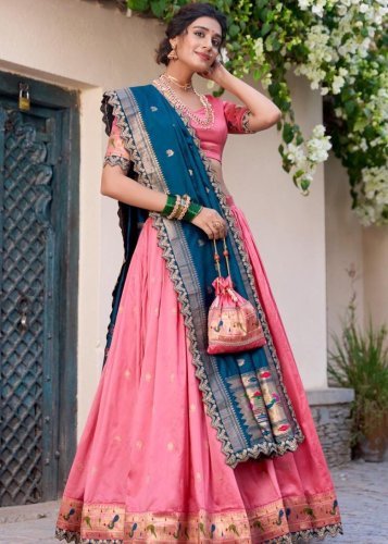 Designer Plathian Jacquard Silk  Zari Weaving With Embroidery Work Light Pink Color LFH LNB DN 2014