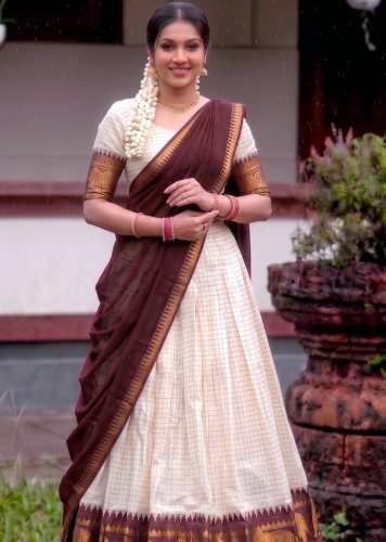 Designer Poly Cotton Lehenga Choli Paired with Flowing Georgette Dupatta Off White Color LFH LNB DN 2047