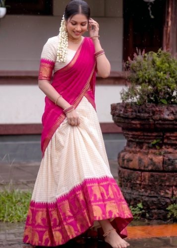 Designer Poly Cotton Lehenga Choli Paired with Flowing Georgette Dupatta Pink White Color LFH LNB DN 2047
