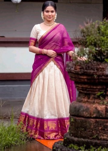 Designer Poly Cotton Lehenga Choli Paired with Flowing Georgette Dupatta Wine And White Color LFH LNB DN 2047