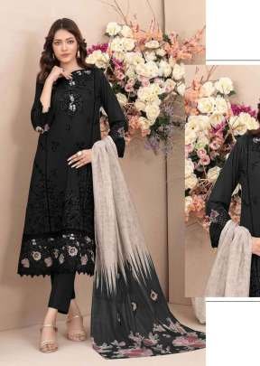 Designer Pure Cambric Cotton With Embroidered Sequence Work Pakistani Suit Black Color DN 915