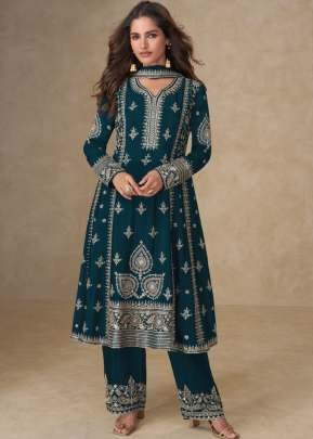 Designer Salwar Suit Heavy Chinon With Embroidery Sequence Work Teal Blue Color DN 10252
