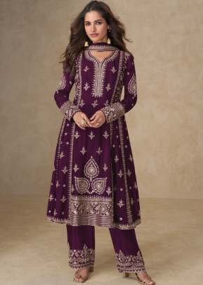 Designer Salwar Suit Heavy Chinon With Embroidery Sequence Work Wine Color DN 10253