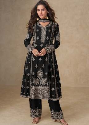 Designer Salwar Suit Heavy Chinon With Embroidery Sequence Work Black Color DN 10254