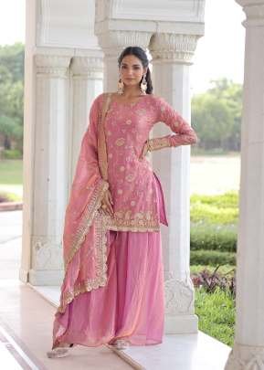 Designer Sharara Suit Fendy  with Rich Sequences &  Zari Embroidered Cut Work Light Pink Color DN 9300