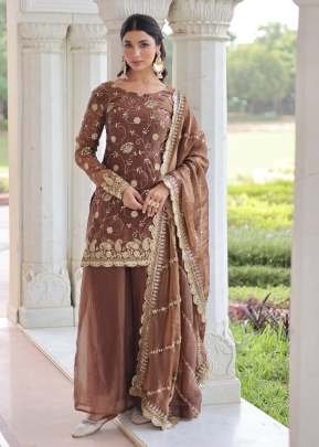 Designer Sharara Suit Fendy  with Rich Sequences &  Zari Embroidered Cut Work Coffee Color DN 9300
