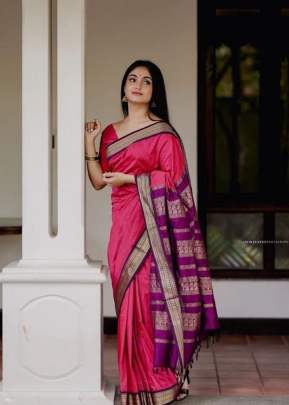 Designer Soft Lichi Silk Jecquard Work With Beautiful Rich Pallu Jacquard Saree Pink Color KP DN 5004