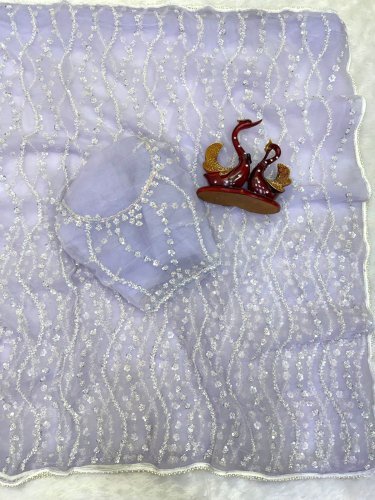 Designer Soft Net Beautiful Sequins And Beads Embroidery Work With Pearls Border Lavender Color LFH NC DN 5627