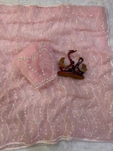 Designer Soft Net Beautiful Sequins And Beads Embroidery Work With Pearls Border Light Pink Color LFH NC DN 5627