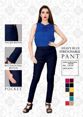 Designer Stretchable Viscose Pants Nevy Blue Color