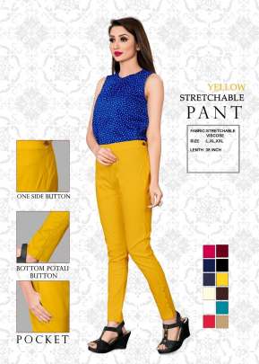 Designer Stretchable Viscose Pants Yellow Color